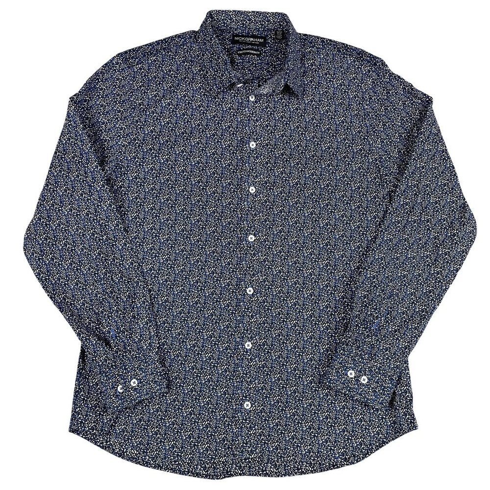 Nick Graham Mens Stretch Modern Fit Blue & Black Button Down Shirt Sz XL (17-17.